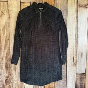 Toad&Co Cruiser Cord Popover Dress Black Houndstooth Corduroy Small Eco Cotton
